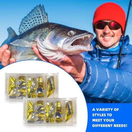 Spinner Blades for Lure Making, 200Pcs Easy Spin Colorado Willow Blades Kit, Spinner Bait Blade Spoons Gold Silver DIY Fishing Tackle Lures Accessories for Spinner Baits Walleye Rig Making,5 Styles