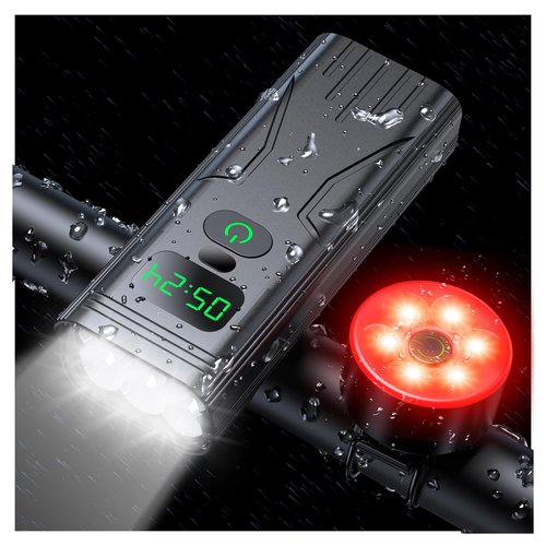 Bike Lights Set, Ultra-Long Battery Life 9000 Lumen Bike Light for Night Riding, Bike Headlight and Rear, IPX6 Waterproof, All-Aluminum Construction – Ideal for Mountain, Road, and City Cycling