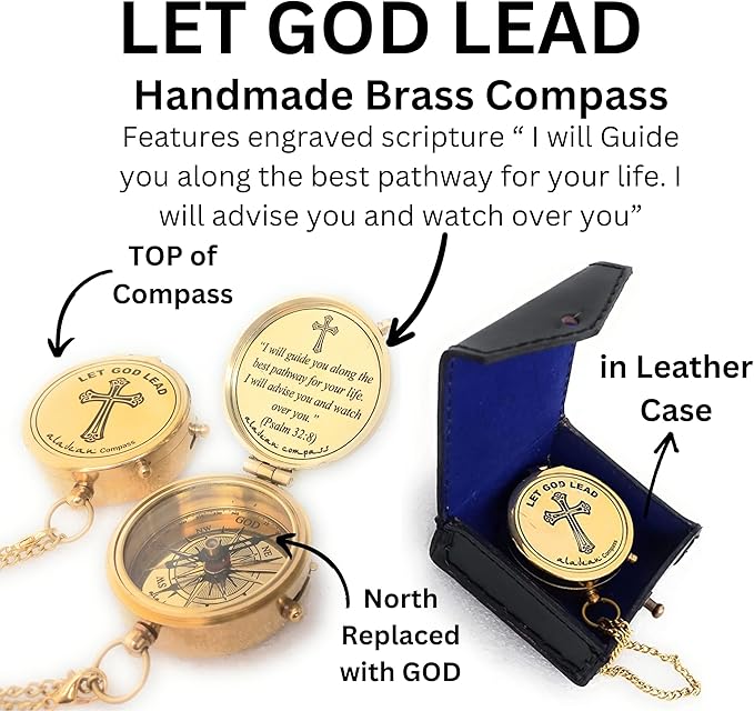 Divine Path Engraved Compass - I Will Guide You - Psalm 32:8" Quote | Inspirational Gifts for Men Women, Uplifting Spiritual Heavenly Faith Gift Boys Girls