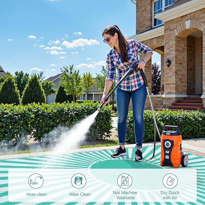 Anidaroel Outdoor Plastic Straw Rug, 6x9ft Waterproof Outdoor Rugs for Patios Clearance, Reversible Camping Rugs for Outside RV, Large Outdoor Area Rug for Backyard, Garden (Green, 6'x9')