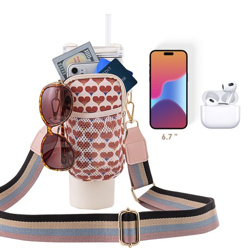 KieKuky Stanley Cup Holder with Strap for 40 oz Tumbler with Handle,Water Bottle Carrier Bag with Phone Pocket,Canvas Shoulder Strap,Stanley Cup Accessories for Sports & Outdoors