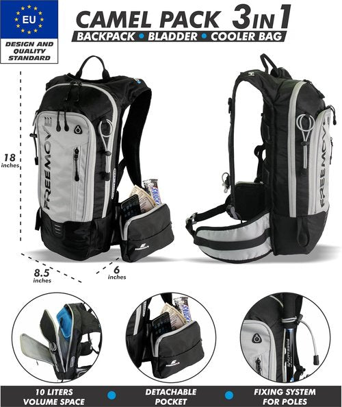 FREEMOVE Hydration Water Backpack 3in1 with 2L Bladder & Insulated Backpack Cooler Bag - a Complete Hydration Solution - Ideal Hydro Camel Back Pack for Hiking, Biking, Running, Cycling, MTB & Rave