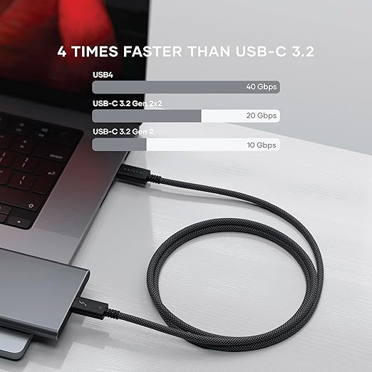 Satechi USB C Thunderbolt 4 (3.2ft/1m), USBC to USB-C Cable, Supports 8K Display, 40Gbps Data Transfer, 240W PD Charging, for iPhone 15 Pro, MacBooks, iPad Pro (Intel Thunderbolt Certified)