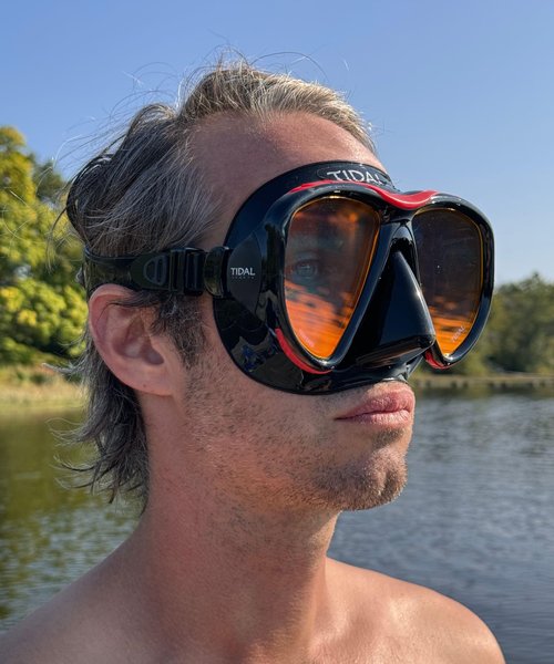 Tidal Mask - Advanced Anti Fog Diving Mask for Scuba Diving, Snorkeling, Free Diving and Swimming. Wide-Angle Tempered Glass Lens. Best Anti-Fog Diving mask for Adults. (Black - Reflective Lens)