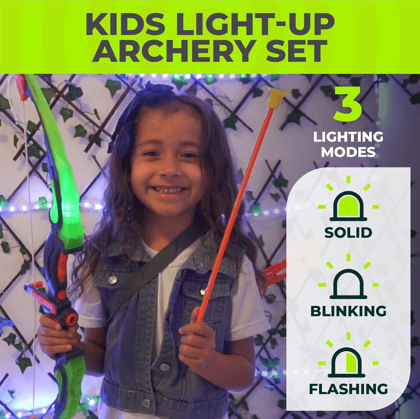 Toysery Kids Archery Set with LED Flash Lights, Toy Bow and Arrow Set for 6-8 Years Old Boys, Includes Archery Bow, 6 Archery Arrows, Target, Quiver - Great for Youth Practice