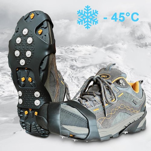 ice Snow Grips: 10 Nail Spikes, Stretchable Snow Grips for Men Women. Ideal for Winter Activities Like Walking, Running, Hiking, Mountaineering, Ice Fishing, or Dog-Walking (M:13-16 W:11-14)