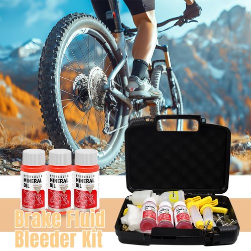 Brake Bleed Kit for Shimano,TEKTRO, TRP Hydraulic Disc Brakes, Bike Hydraulic Brake Bleed Kit with 180 ml Mineral Oil Brake Fluid, Metal adapters, for MTB/Road Bike Brake