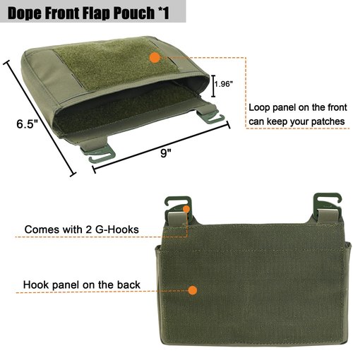 4-in-1 Front Flap Pouch G Hook,SABADO Tactical Elastic Triple Mag Pouch 5.56, Kangaroo Insert Divider Placard for Chest Rig and Vest