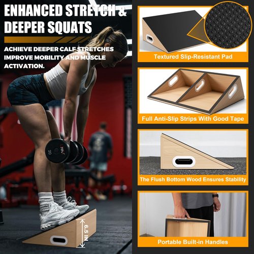 MIUONO Slant Board, Calf Stretcher Slant Board for Calf Stretching, Squats, Knees Over Toes, Weightlifting, and Fitness, Larger Board Capability for More Professional Workout
