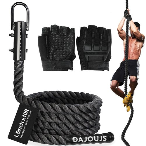 DAJOUJS Climbing Rope 1.5 Inch Diameter 10FT Length Gym Climbing Rope for Workout Fitness & Strength Training, Gym Rope, Exercise Climbing Rope in Black for Adults or Kids Outdoor & Indoor