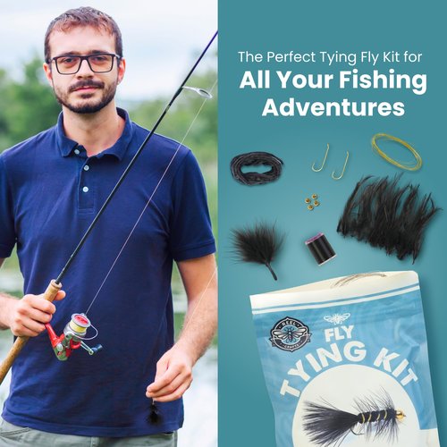 Complete Fly Tying Material Kit – Materials to Tie 30 Woolly Bugger Flies, Includes Marabou, Black Hackle Feathers & Chenille, Beginner-Friendly Fly Tie Supply Kit for Trout, Bass & Panfish