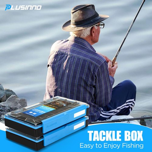 PLUSINNO Waterproof Fishing Organizer with Removable Dividers, 1/2 Packs Fishing Box Tray Lure and Terminal Tackle Storage