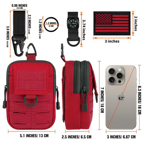 IronSeals Tactical Molle Utility EDC Pouch Nylon Waist Belt Bag Camping Hiking Organizer Pouch Phone Holster for iPhone 16 Pro Max/16 Pro/15 Pro Max/14 Pro Max/13 Pro Max/12 Pro Max/11 Pro Max, Large