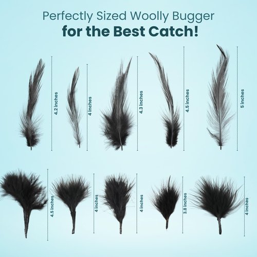 Complete Fly Tying Material Kit – Materials to Tie 30 Woolly Bugger Flies, Includes Marabou, Black Hackle Feathers & Chenille, Beginner-Friendly Fly Tie Supply Kit for Trout, Bass & Panfish