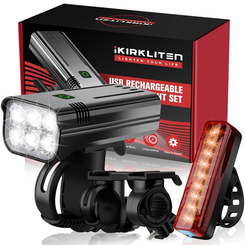 High Lumens Bike Lights Front and Back for Night Riding, 10000mAh USB Rechargeable 6 LED Bicycle Light, 5+5 Modes Bike Headlight and Tail Light Set Runtime 60+ Hrs, IPX5 Waterproof