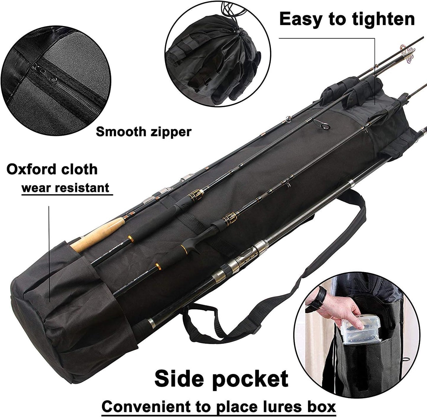 Multifunction Fishing Pole Bag - Waterproof Rod Reel Bag Carrier Case, Durable Canvas Tackle Large Storage Gift for Men Travel, Khaki