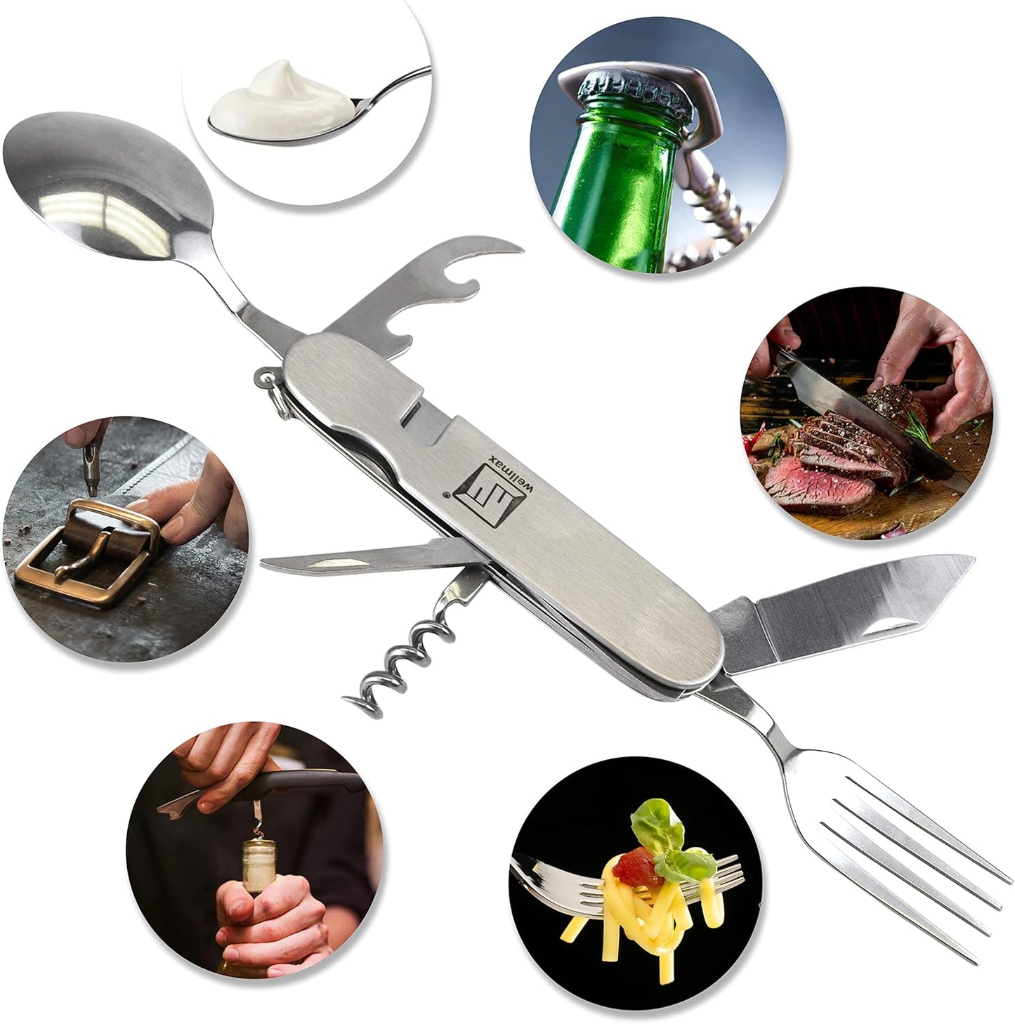 Wellmax 10-Piece Stainless Steel Camping Cooking Set – Compact All-in-One Cookware Kit with Utensils & Travel Bag for Campers, Hikers, Outdoor Adventures, Purple Camo Color