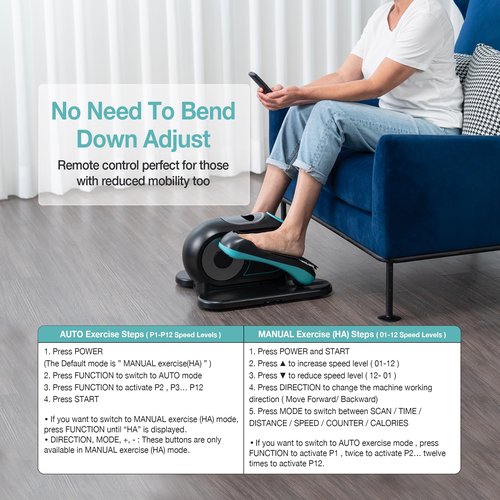 HUEIYEH Under Desk Elliptical Machine, Ellipse Leg Exerciser for Seniors, Seated Pedal Exerciser with Resistance Bands Non Slip Mat, Remote Control, 12 Adjustable Speeds for Home, Seniors, Adults