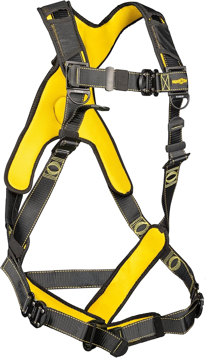 Guardian 21046 Cyclone Construction Harness with Comfort Shoulder Padding |Quick Connect Leg|OSHA & ANSI Compliant | Black/Yellow | M-L