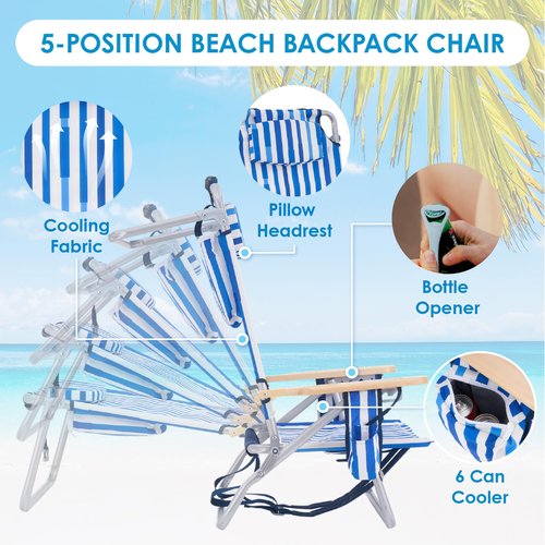 Camphor Designs Low Profile Reclining Beach Chair for Adults Supports 300lbs| Oversized Backpack Beach Chair with 5 Adjustable Positions for Outdoor Concert Travel Festival Camping