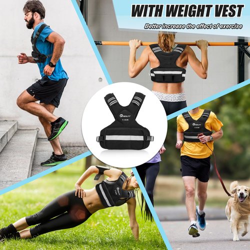 NEALFIT Weighted Vest for Women and Men, 5-10lb/11-20lb/18-30lb Adjustable Weighted Vest with Reflective Strip, Body Weight Vest for Walking, Running, Fitness, Strength Training (Black, 5-10 lbs)