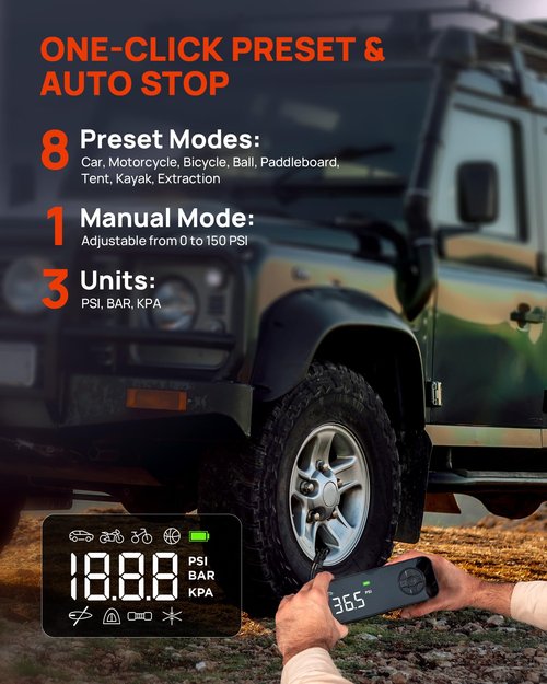 Paddle Board Pump - 150PSI Paddle Bord Air Compressor, 4X Faster Electric Pump with 9 Modes, All-in-One Auto Air Pump for Car Tires, Motor Bike, Ball, SUP, Tent, Kayak, Float