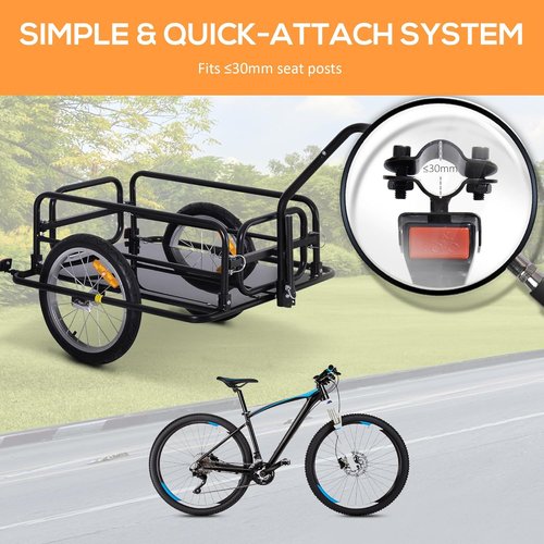 Aosom Bike Cargo Trailer, Bicycle Trailer, Heavy-Duty Bike Wagon Cart, Foldable Compact Storage, with Universal Hitch, 16" Wheels, 88 lbs. Capacity, Black