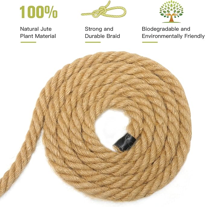 Hemp Rope 2/5 Inch 200 Feet Jute Rope, Natural Heavy Duty Rope, Twisted Hemp Rope for Deer, Thick Rope Tug of War Rope, Nautical Rope for Crafts Swing Rope, Home Decorating Gardening Bundling