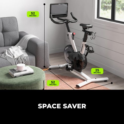 Freebeat Boom Exercise Bike, Smart Spin Bike for Home, 15.6'' HD Touchscreen, Auto Resistance, Compact Stationary Bike with Screen, Bluetooth, Scenic Rides, Training Algorithm, Gamified Classes with Expert Instructors