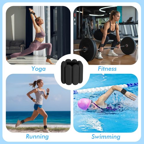 Wrist Ankle Weights for Women, Adjustable Ankle Weights Strength Training Silicone Bracelets Workout Wrist Ankle Weights for Men Women Yoga Running Dance Ankle Arm Leg Weights (2lb) (Black)