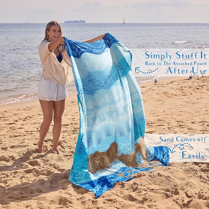WEKAPO Beach Blanket Waterproof Sandproof Oversized Extra Large Sand Free Beach Mat with Stakes, Storage Bag - Essentials for Outdoor Beach, Picnic (Bohemian Starfish, 11 X 9 FT (1~10 Person))