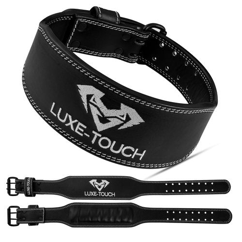 LUXE-TOUCH 7mm Thickened Genuine Leather 4" Wide Heavy Duty Weightlifting, Bodybuilding, Cross Training Belt for Gym, Work out & Weight Training for Mens & Womens. Adjustable Belt for Gym. Lumbar Support, (Black 7mm Thick Leather, XX-Large (42" - 48"))