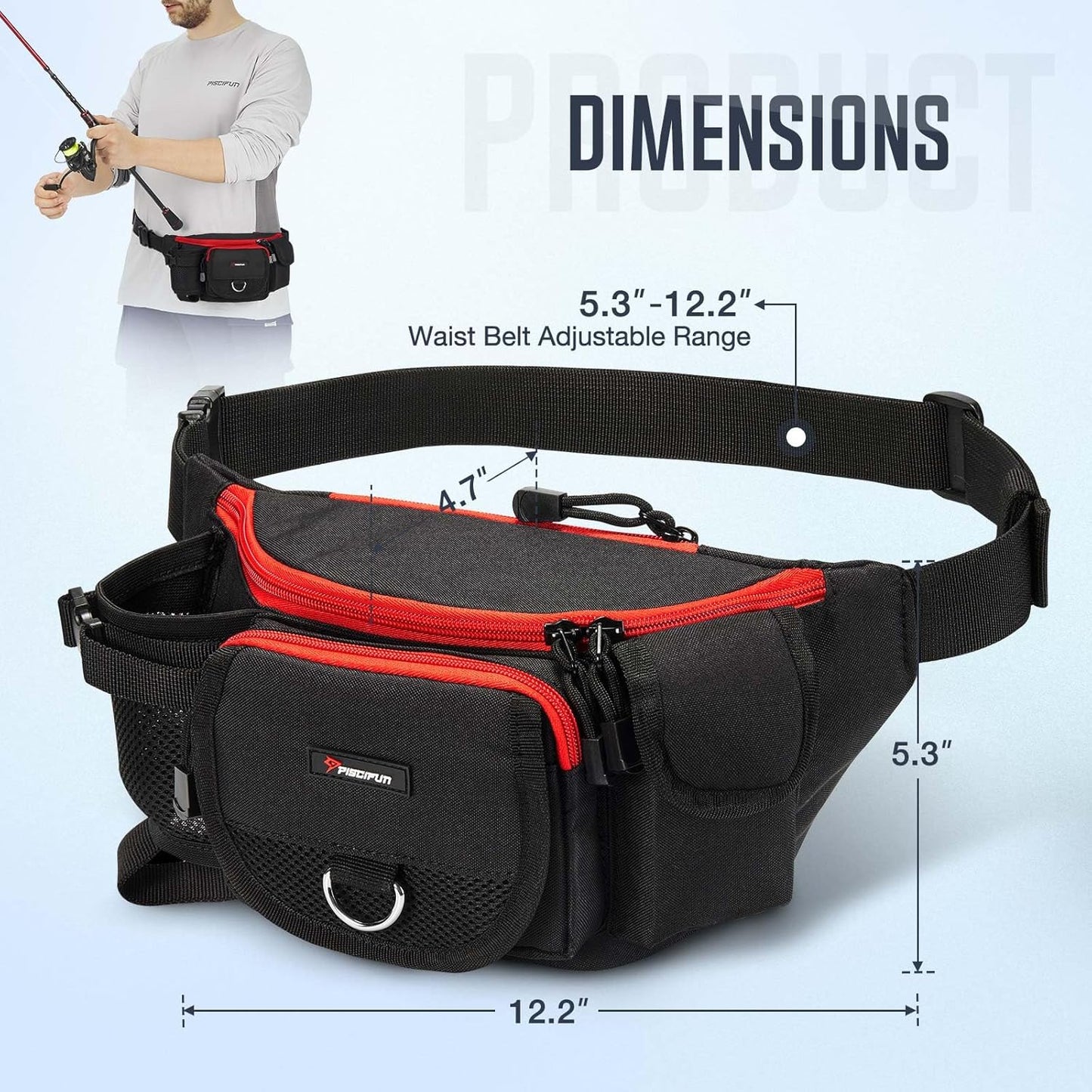 Piscifun Fishing Fanny Tackle Bag with Adjustable Waist Strap, Small Fishing Bag