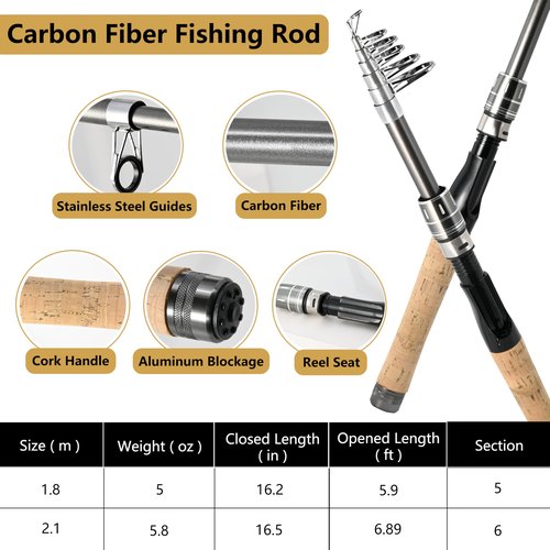 OLOLYAP Fishing Pole Combo 2PCS Carbon Fiber Fishing Rod and Aluminum Reel Combos with Carrier Bag Sea Saltwater Freshwater Fishing Rod Reel Kits