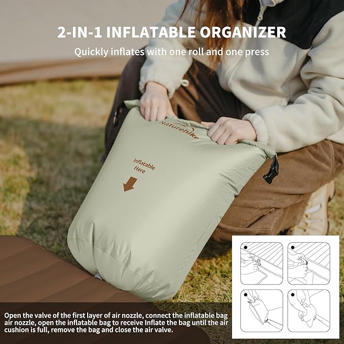 Naturehike Single Camping Mattress, Splicable Sleeping Pad with Air Pump Sack, 3.74" Thick Sleeping Mats with Strong Support for Travel, Car, Tent, Home