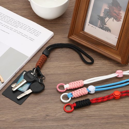 PATIKIL Paracord Lanyard Keychain, 4Pcs Cell Phone Keychain Rope Wrist Lanyards Braided Strap with Spring Ring for Hanging Key, Wavy Design, Black, Grey