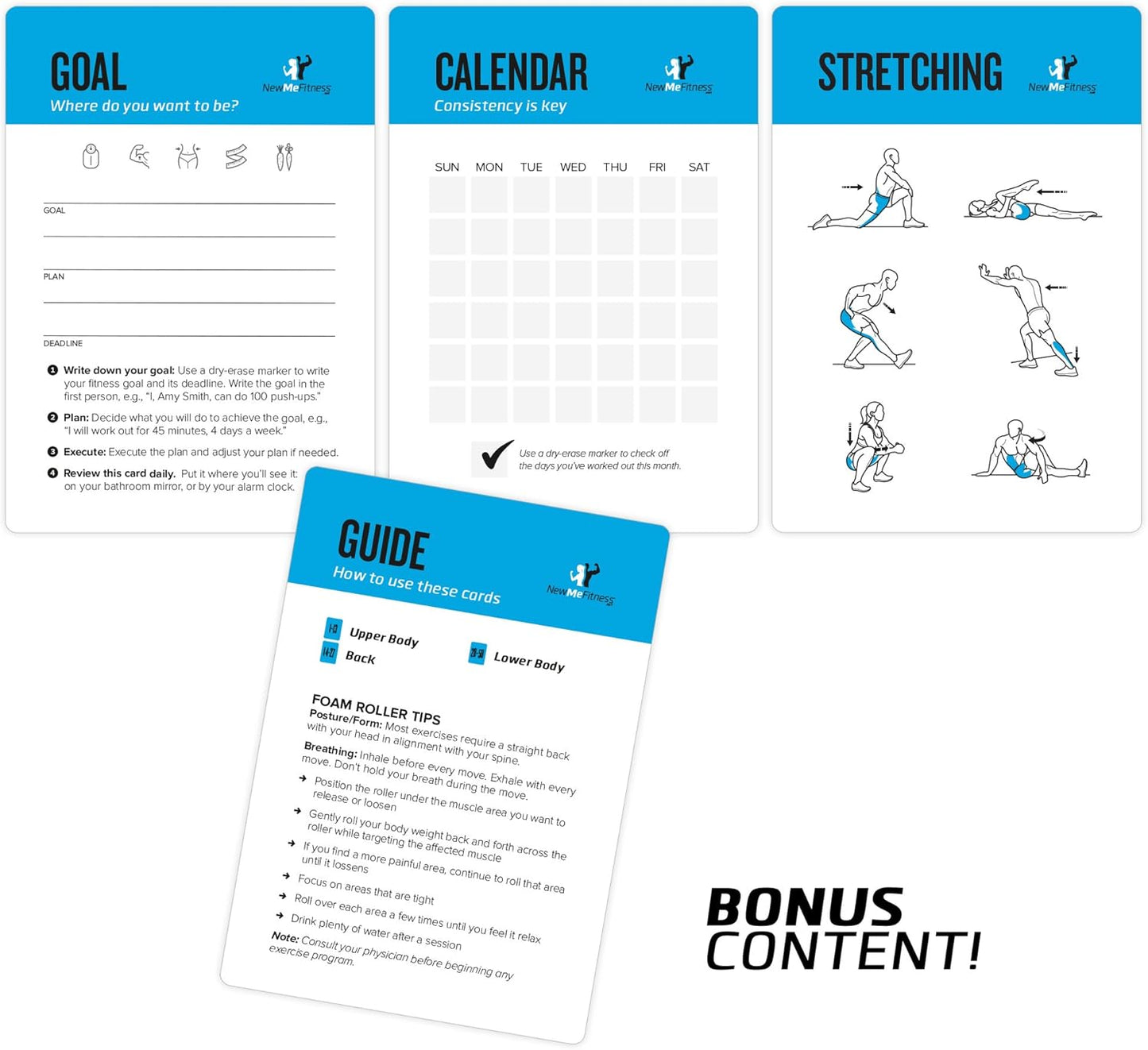 NewMe Fitness Yoga Pose Workout Cards, Instructional Fitness Deck for Women & Men, Beginner Fitness Guide to Training Exercises at Home or Gym