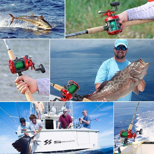 Sougayilang Fiberglass Fishing Rod Combo with Conventional Reel, Durable P-Cork Rod Handle, Medium Heavy for Catfish Salmon and Steelhead- 2.4M