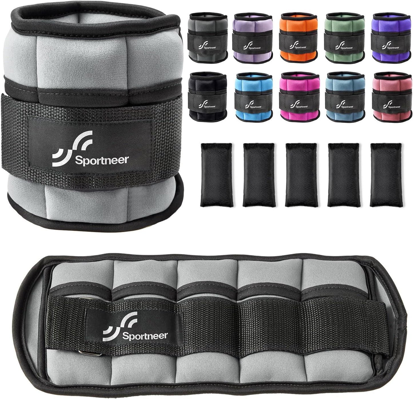 Sportneer Adjustable Ankle Weights 1 Pair 2 4 6 8 10 Lbs Leg Weight Straps for Women Men, Weighted Ankle Weights Set for Gym,Fitness, Workout,Walking, Jogging,1-5 lbs Each Ankle, 1 Pair 2-10 lbs