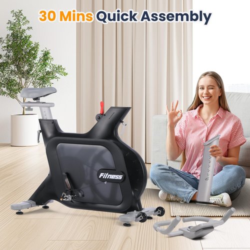 Quiet Electromagnetic Resistance Stationary Bike for Home, Excercise Bike with Wheels for Easy Mobility, Indoor Cycling Bike with Adjustable Comfortable Seat, 32 Levels of Adjustable Resistance, Black