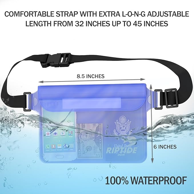 Waterproof Fanny Pack Pouch (2 Pack) for Men & Women Dry Bag Water Resistant with Adjustable Waist Strap - Protects Valuables at Water Sports (Blue & Violet)