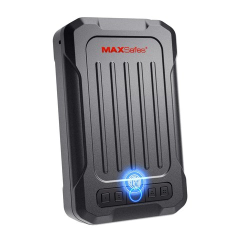 Portable Pistol Safe Biometric Gun Safe with Keys Quick Access Smart Fingerprint Handgun Safe, Keypad for Cars, Travel, Nightstand, Bedside 20002-SF