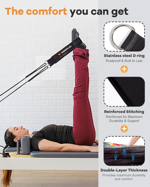 Wonderful Day 2PCS Pilates Straps for Reformer with Storage Bag & Gift Box, Comfortable Enhanced Thickness, Fitness D-Ring Double Loop Exercise Straps for Home Gym Workout（Black-Premium Version）