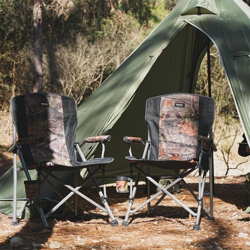 Byliable Camping Folding Chair, Heavy Duty Steel Frame Support 400 LBS with Side Pocket and Cup Holder, Portable for Camping, Fishing, Picnic,Camouflage