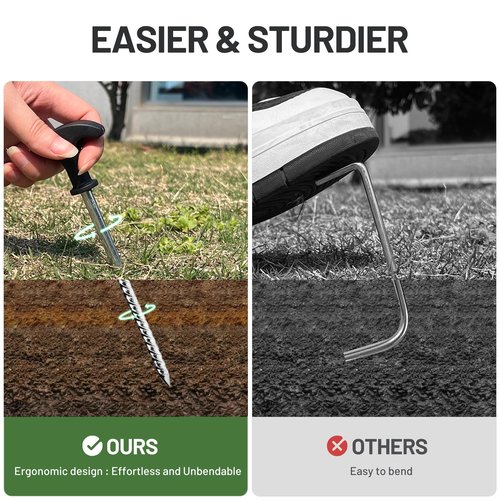 TIMBER RIDGE 10 Pack Tent Stakes, Heavy Duty 8 Inch Ground Stakes, Non-Rust Stainless Steel with Threaded & Ergonomic Handles, Camping Pegs for Camping, Canopies, Grassland, Garden, Patio, Hiking