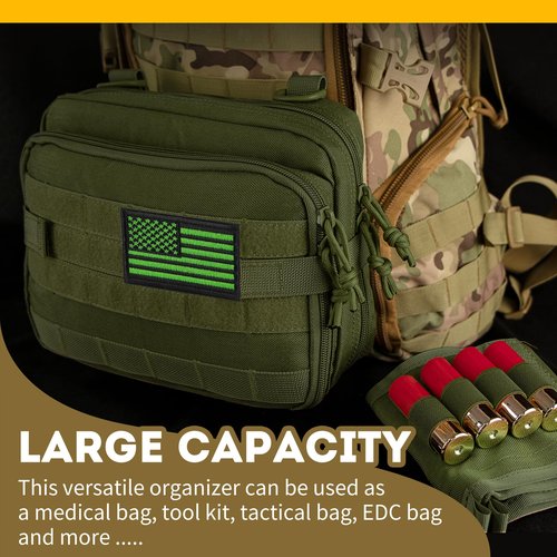 IronSeals Tactical Admin Pouch Expandable Double Layer Molle Attachment EDC EMT Utility Pouch with Map Sleeve Modular Large Capacity Tool Pouch Flag Patch Included