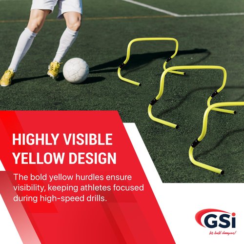 GSi Dual Height Agility Hurdle Pack of 6 – Adjustable 6" & 12" Training Hurdles for Sports, Fitness, and Agility Drills – Durable PVC Yellow Speed Hurdles for Soccer, Track, and Football Training