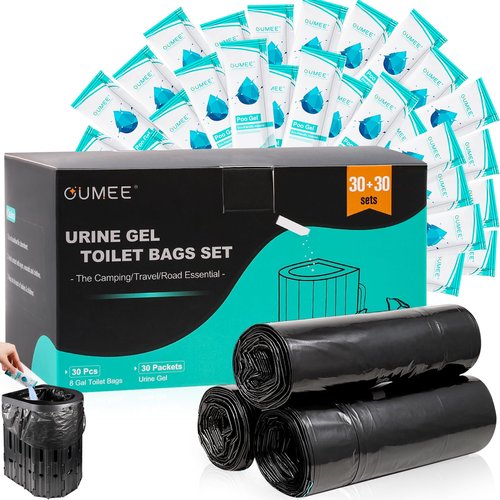 60 Portable Toilet Bags with Poo Gel Set, 8 Gallon Camping Toilet Bags with Absorbent Gels, Waste Bags, Leak-Proof Trash Bag for Camping Potty, Traveling