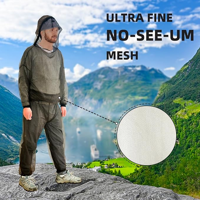 Mosquito Suit, Bug Net Pants & Jacket with Hood, Full Body Bug Suit for Gardening & Outdoor Protection from Bugs, Flies, Gnats, No-See-Ums & Midges, Mosquito Clothing for Women & Men, M Size