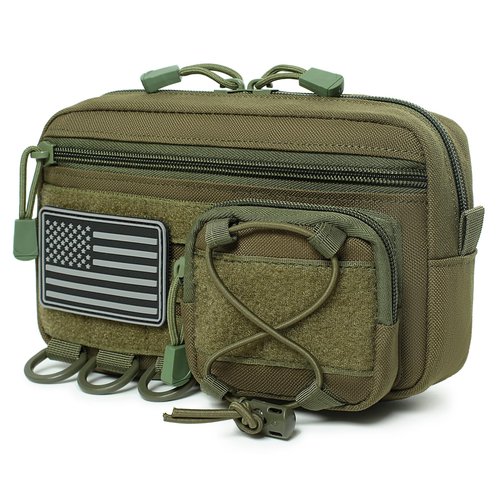 Tactical Molle Horizontal Admin Pouch with Front Drawstring Pocket EMT Pouch EDC Utility Orgaznier Bag (OD Green)
